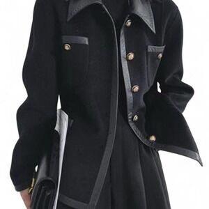 Oshoplive Suede Urban‎ Split Joint Lapel Collar Black Jacket Sexy Tailored Coat